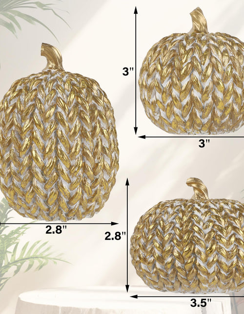 Load image into Gallery viewer, winemana Fall Decorations Set of 3 Gold White Resin Pumpkins Woven Design
