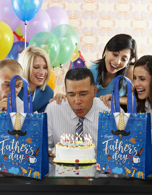Load image into Gallery viewer, delaimastor 16Pcs Father's Day Non-Woven Gift Bags Blue Black 7.8x3.1x9.8in
