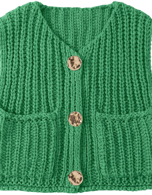 Load image into Gallery viewer, UEU Women's V Neck Crochet Sweater Vest Sleeveless Cardigan Green Size M
