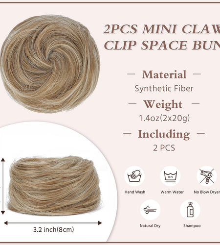 BOGSEA Space Buns Hair Pieces 2PCS Mini Claw Clip 27/613# Color