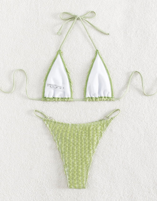 Load image into Gallery viewer, GORGLITTER Women's Lace Bikini Set Halter Triangle Thong Green Frill Size XL
