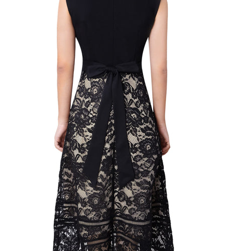 VFSHOW Womens Black Lace Tie Waist Front Zipper Slim A-Line Dress Size L
