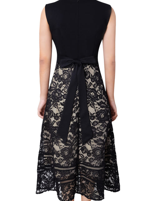 Load image into Gallery viewer, VFSHOW Womens Black Lace Tie Waist Front Zipper Slim A-Line Dress Size L
