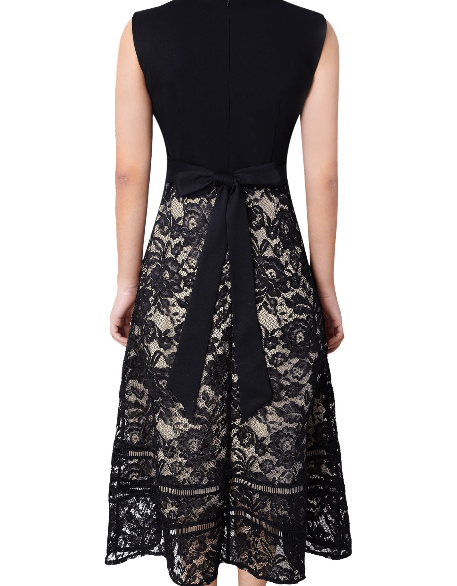 VFSHOW Womens Black Lace Tie Waist Front Zipper Slim A-Line Dress Size L