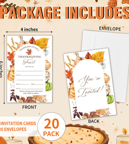 Yhtmbf Thanksgiving Party Invitations 20pcs 4x6 Maple Leaves Pumpkins Fall