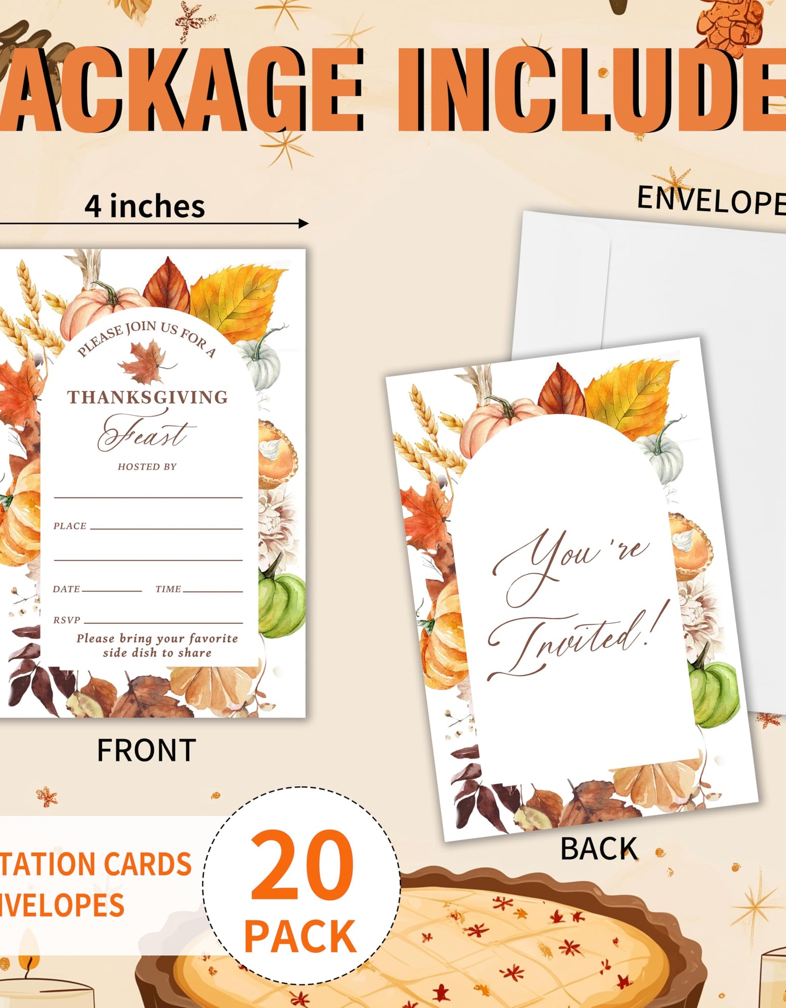 Yhtmbf Thanksgiving Party Invitations 20pcs 4x6 Maple Leaves Pumpkins Fall