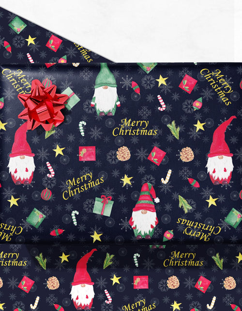 Load image into Gallery viewer, GIOLNIAY Gnome Christmas Wrapping Paper Navy Blue 4 Jumbo Sheets 28x40
