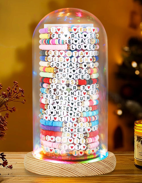 Load image into Gallery viewer, Aolamegs Friendship Bracelets Organizer with Lights Transparent Rustic Wood Base

