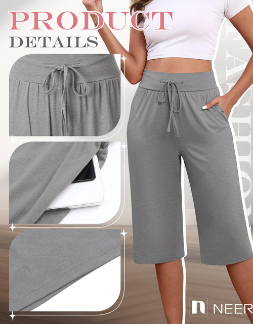 Load image into Gallery viewer, Neer Women's Capri Yoga Pants Wide Leg Drawstring Pockets Black Gray Small
