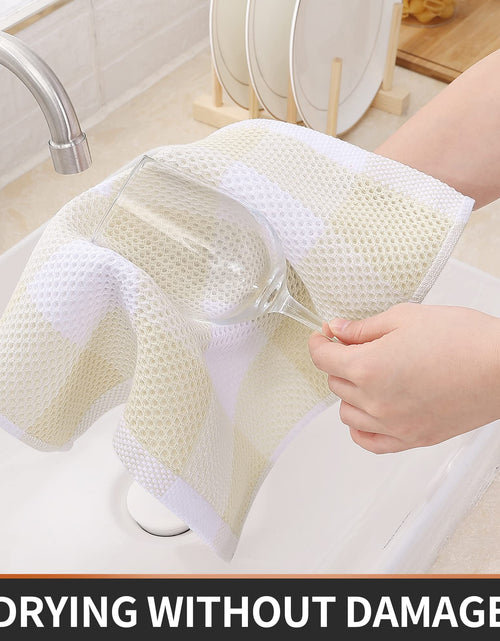 Load image into Gallery viewer, Homaxy Cotton Waffle Weave Check Plaid Dish Cloths 12x12 White Beige 6-Pack
