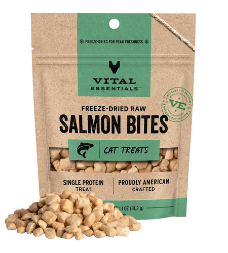 Vital Essentials Freeze Dried Cat Treats Salmon Bites Grain Free 1.1 oz
