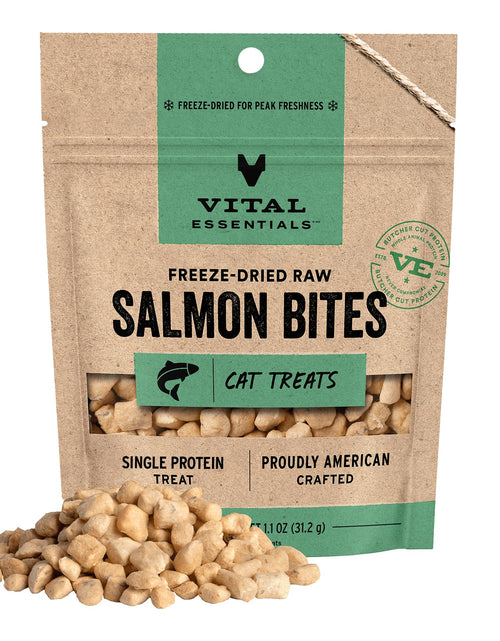 Load image into Gallery viewer, Vital Essentials Freeze Dried Cat Treats Salmon Bites Grain Free 1.1 oz
