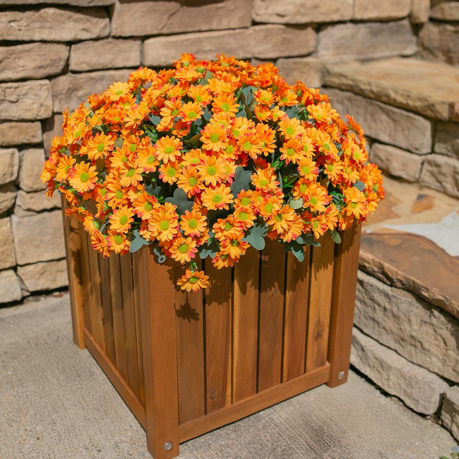 INSPRING Daisy Artificial Outdoor Silk Flowers 6 Bundles Orange UV Resistant