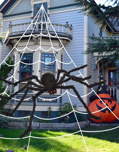 Load image into Gallery viewer, OCATO 200" Halloween Spider Web + 59" Giant Spider Decorations Black
