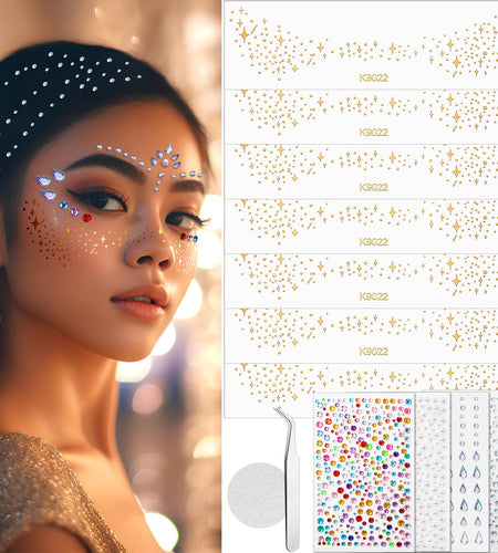 Mity Rain Face Glitter Gems Stickers 10 Sheets Star Freckles Single Pattern