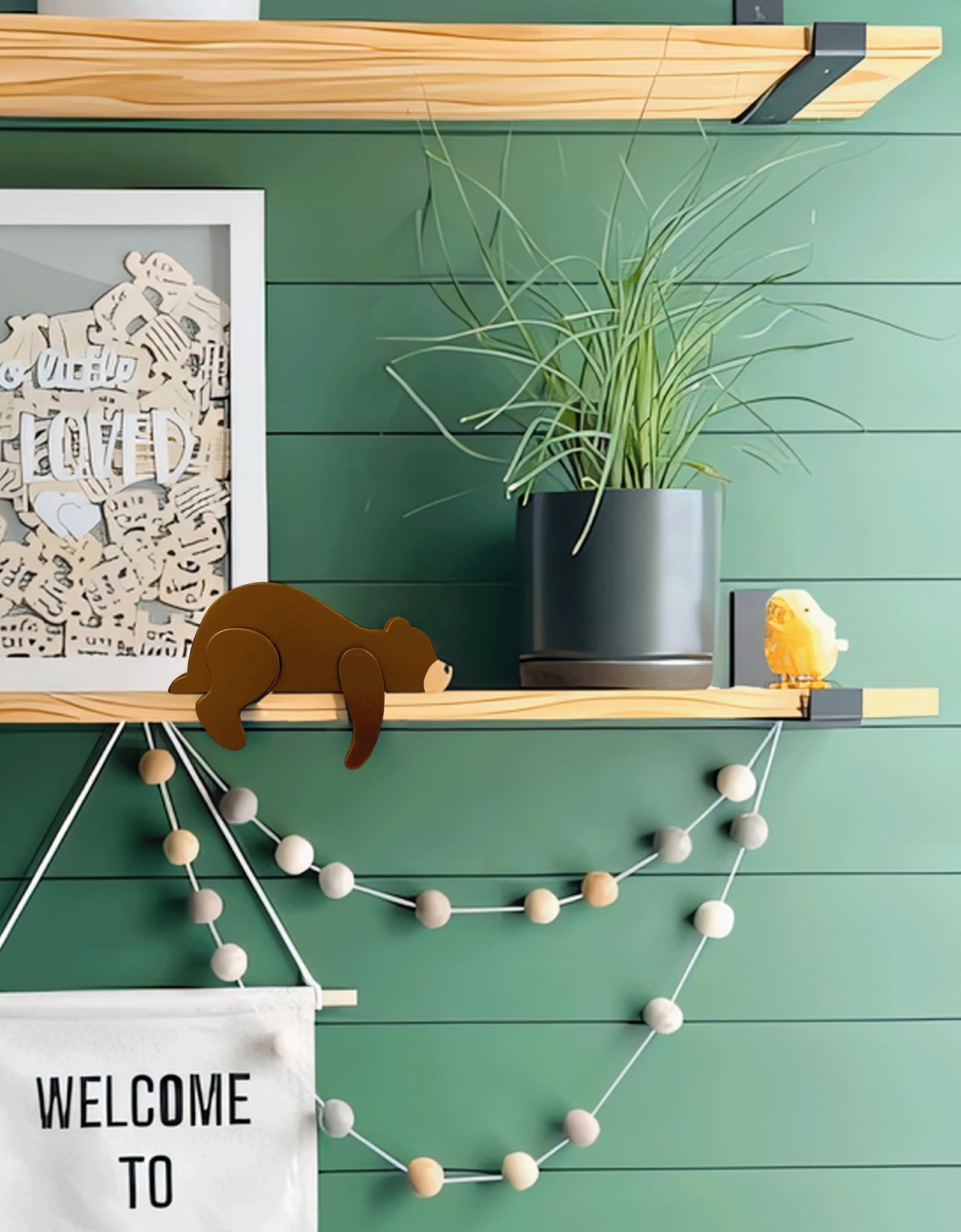 Fcimu Woodland Nursery Decor Black Bear Wooden Sleeping Bear Brown