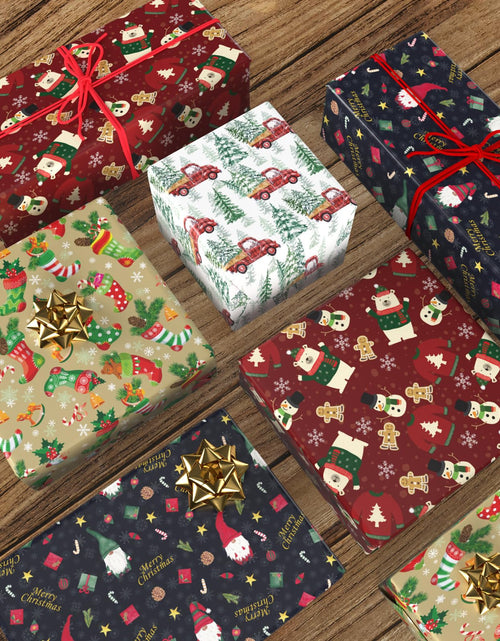 Load image into Gallery viewer, GIOLNIAY Gnome Christmas Wrapping Paper Navy Blue 4 Jumbo Sheets 28x40
