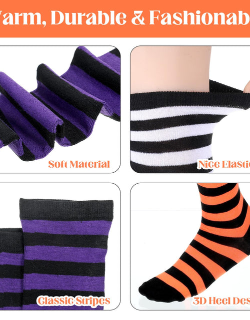 Load image into Gallery viewer, Tweruna 3 Pair Women's Knee High Striped Socks Orange Black Purple
