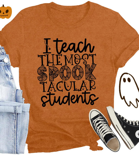 CQF Halloween Teacher Shirt Women Funny Fall Teacher Tee Size XL