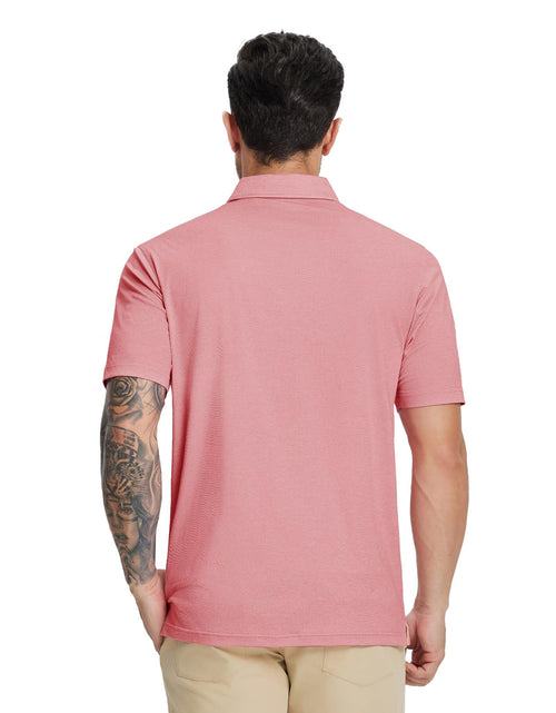 Load image into Gallery viewer, MICHEL ROUEN Men's Dry Fit Golf Polo Shirt Pink Heather Jacquard Size M
