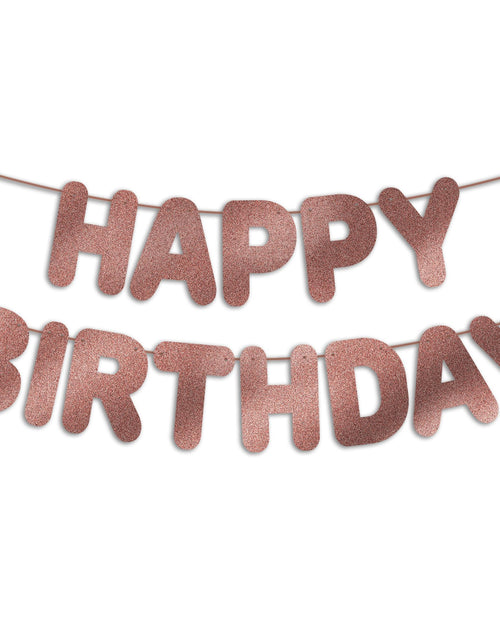 Load image into Gallery viewer, JunyRuny Pre-Strung Happy Birthday Banner Rose Gold Glitter Party Decor
