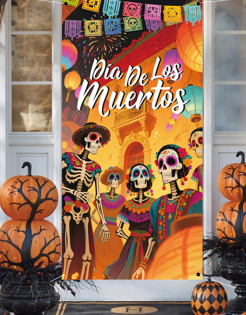 Load image into Gallery viewer, Day of The Dead Door Cover Sugar Skull Flowers Multi-colored 03
