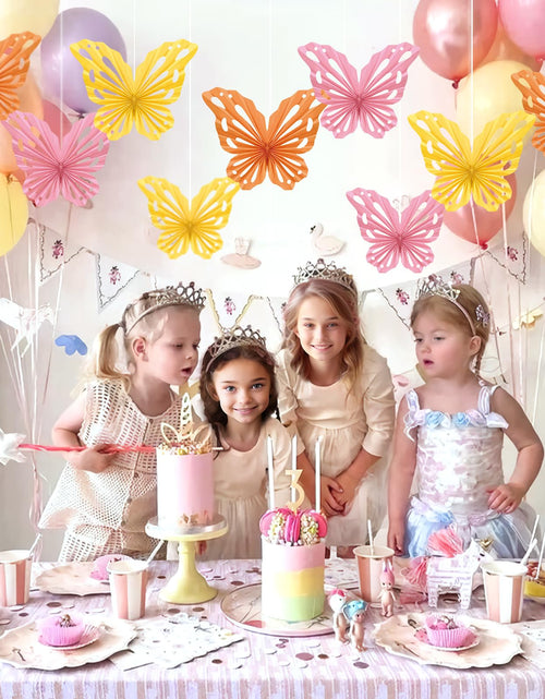 Load image into Gallery viewer, SUNBEAUTY Butterfly Paper Fans Wall Decor Set of 9 Party Paper Decorations
