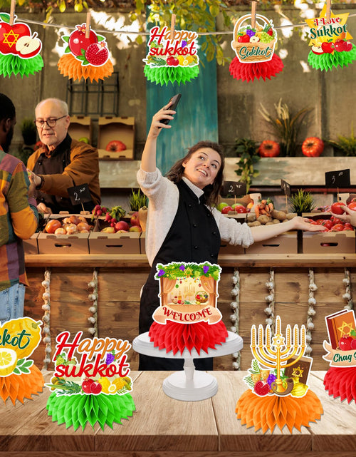 Load image into Gallery viewer, Gexlaju Sukkot Decorations Honeycomb Centerpieces 12pcs Red Yellow Paper
