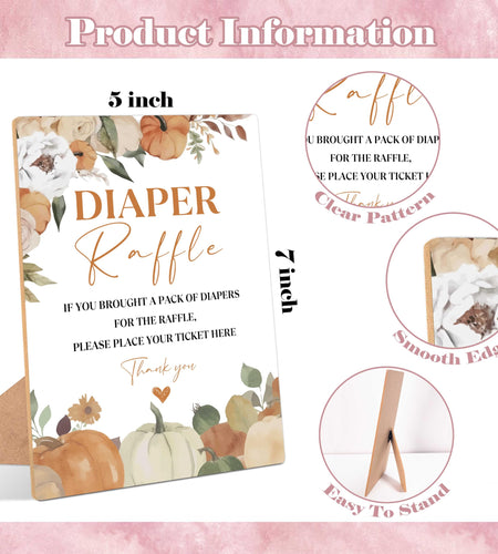 Serach Little Pumpkin Baby Shower Diaper Raffle Sign with Stand & 50 Tickets