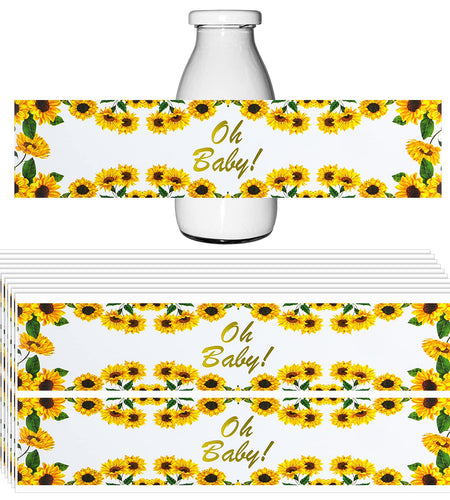 Outus 40pcs Sunflower Baby Shower Water Bottle Labels Floral Waterproof