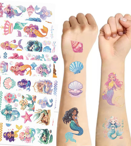 SBOBUY 10 Sheets Yellow Mermaid Temporary Tattoos Birthday Party Supplies