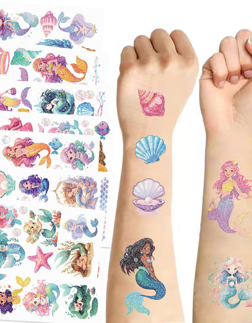 Load image into Gallery viewer, SBOBUY 10 Sheets Yellow Mermaid Temporary Tattoos Birthday Party Supplies
