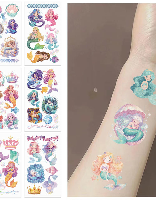 Load image into Gallery viewer, SBOBUY 10 Sheets Yellow Mermaid Temporary Tattoos Birthday Party Supplies
