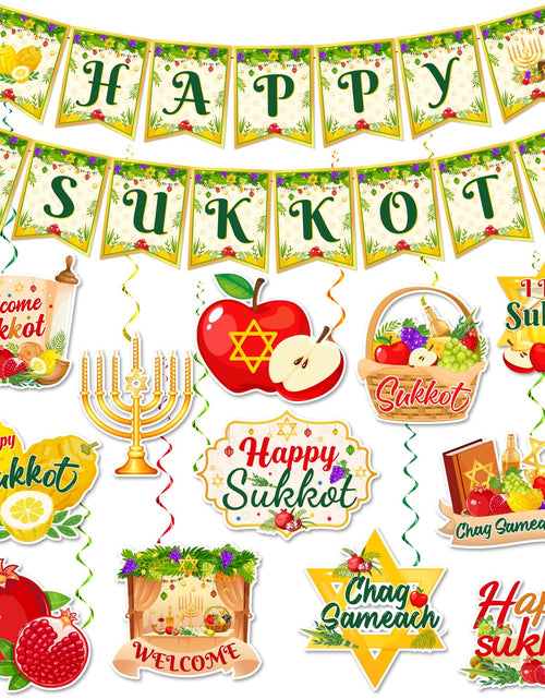 Load image into Gallery viewer, Sukkot Decorations Hanging Swirls Happy Sukkot Banner Ceiling Decor
