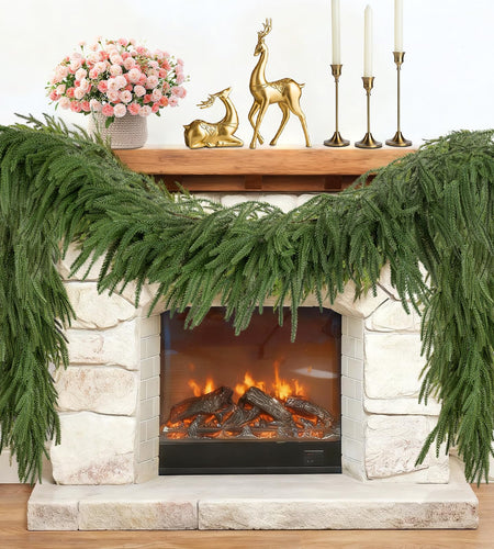 Christmas Norfolk Pine Garland Artificial Greenery Mantle Fireplace Decor 6FT