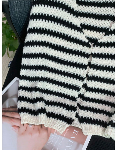 Load image into Gallery viewer, SOLY HUX Women's Striped V Neck Sweater Vest Sleeveless Cardigan Black Beige S
