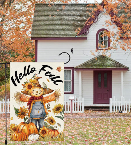 Baccessor Fall Thanksgiving Scarecrow Garden Flag 12.5x18 Inch Burlap