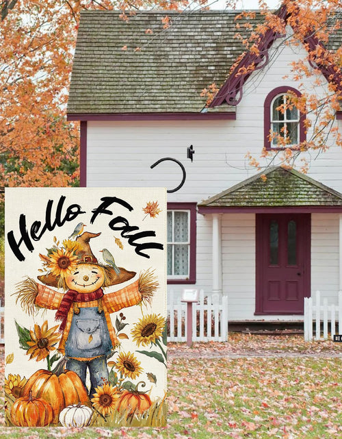 Load image into Gallery viewer, Baccessor Fall Thanksgiving Scarecrow Garden Flag 12.5x18 Inch Burlap
