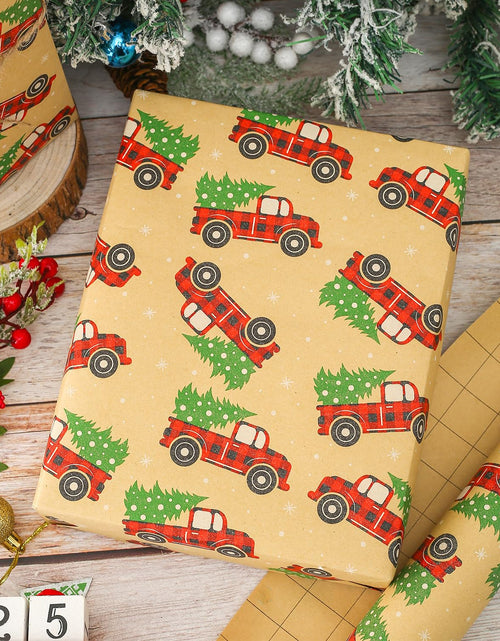 Load image into Gallery viewer, CAMKUZON Kraft Christmas Wrapping Paper Roll Vintage Red Black Plaid 17.4 Inch
