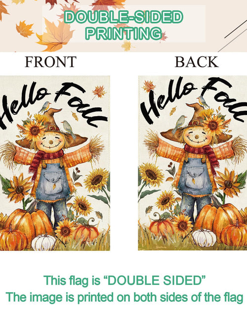 Load image into Gallery viewer, Baccessor Fall Thanksgiving Scarecrow Garden Flag 12.5x18 Inch Burlap
