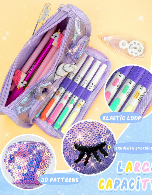 Load image into Gallery viewer, LISEVO 3D Sparkly Pencil Case Purple Cute Sequin Pencil Pouch Girls Kids
