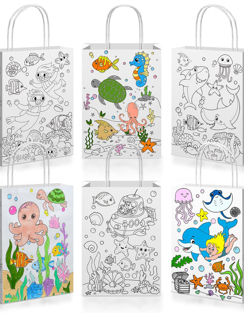 Load image into Gallery viewer, Yaomiao 24 Pcs Color Your Own Kraft Paper Tote Bags Sea Blue
