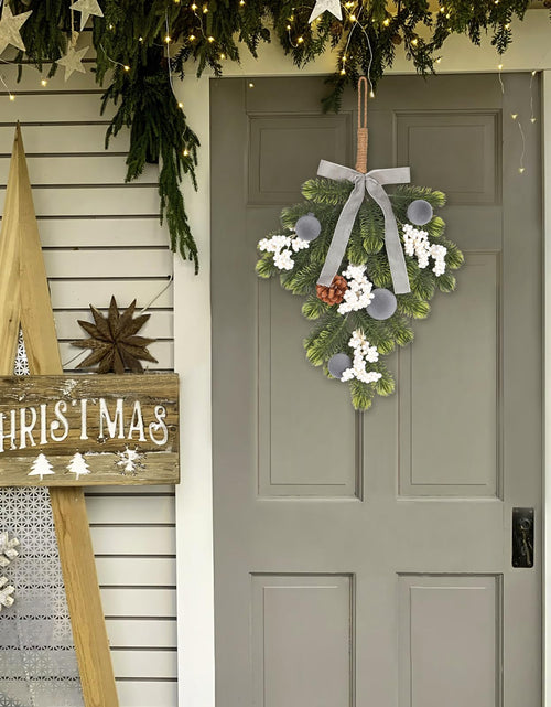 Load image into Gallery viewer, Super Holiday Christmas 2PCS Artificial Green Plant Wreaths Grey Velvet Bow
