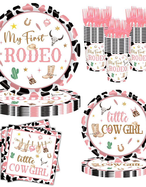 Load image into Gallery viewer, JOYHAPISTAR First Rodeo Birthday Party Supplies Set 120PCS Pink Rustic
