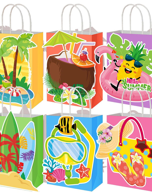 Load image into Gallery viewer, MotiMind 24 Pcs Hawaiian Luau Beach Party Paper Bags with Handles Multicolor
