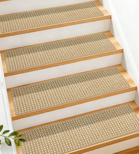 DEXDE 4-Pack Non-Slip Chenille Linen Stair Treads 9x30 Beige
