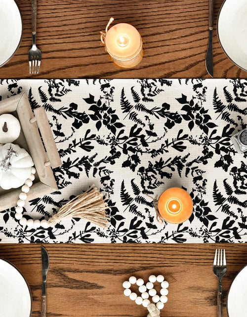 Load image into Gallery viewer, Artoid Mode Pumpkin Leaves Darkness Flower Fall Table Runner Black 13x36 Inch
