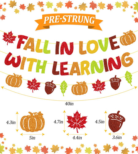 YWLACC Fall in Love with Learning Classroom Banner Autumn Leaves Pumpkin