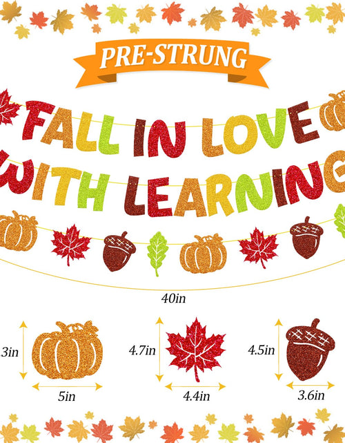 Load image into Gallery viewer, YWLACC Fall in Love with Learning Classroom Banner Autumn Leaves Pumpkin
