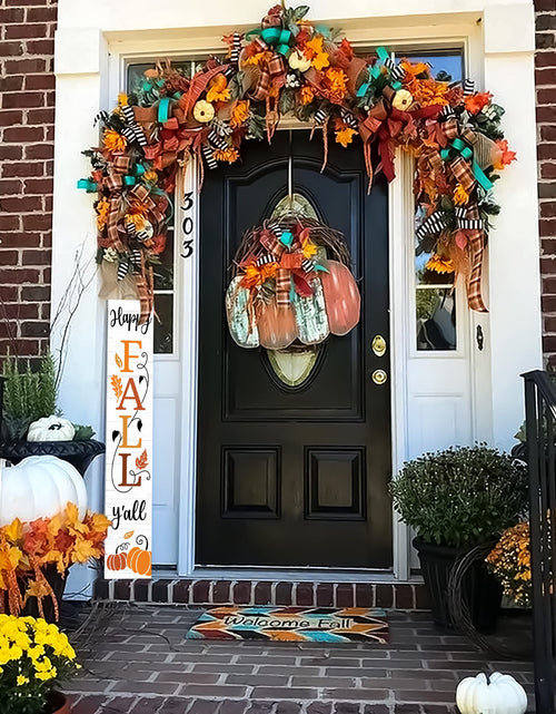 Load image into Gallery viewer, AUSTAB Happy Fall Y'all Wooden Porch Sign 47.2" x 7.8" White Autumn Decor
